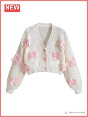 Cute Bow Knot Cardigan Button Up Lightweight Knit Sweater Fall